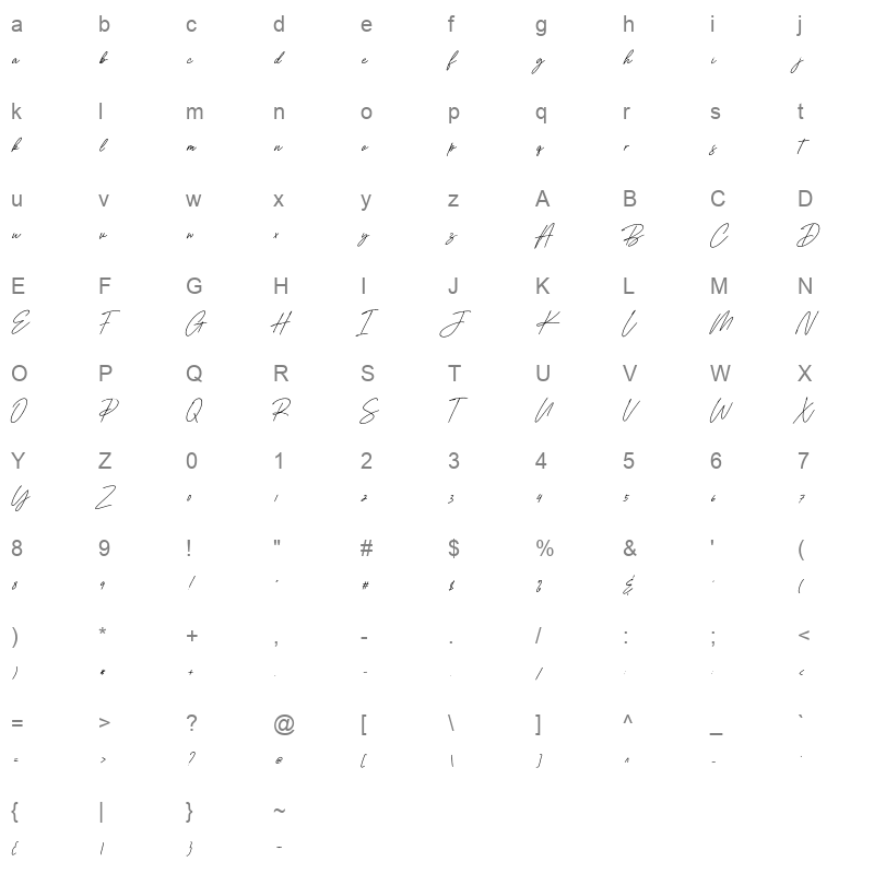 aurelly signature slant Character Map