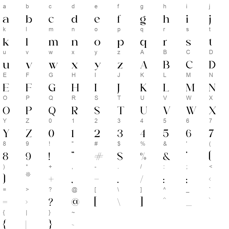aurora regular Character Map