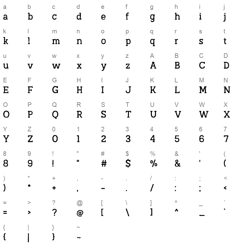 austral slab rust regular Character Map