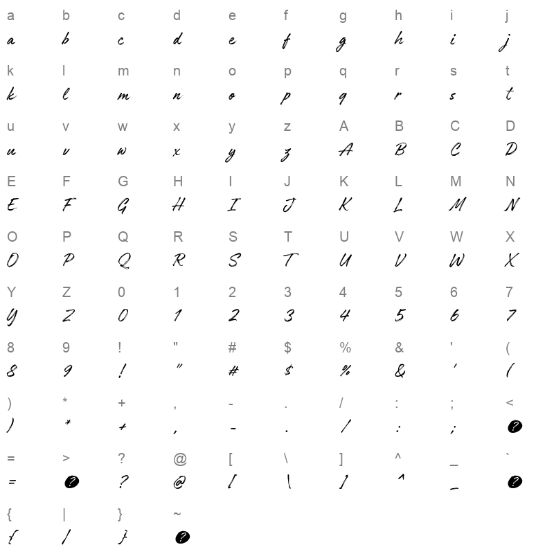 authenia regular Character Map