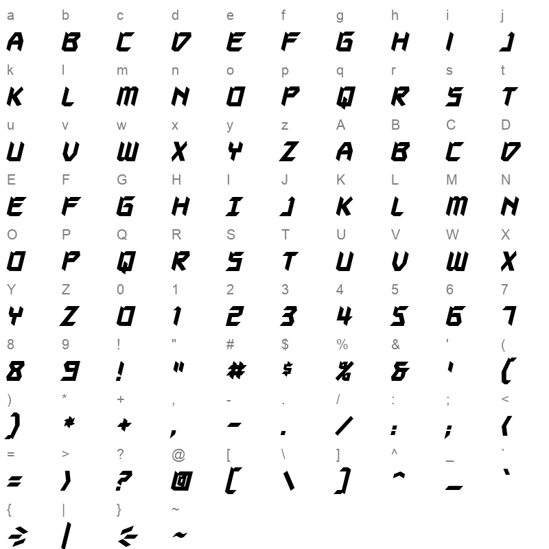 autodestruct bb bold Character Map