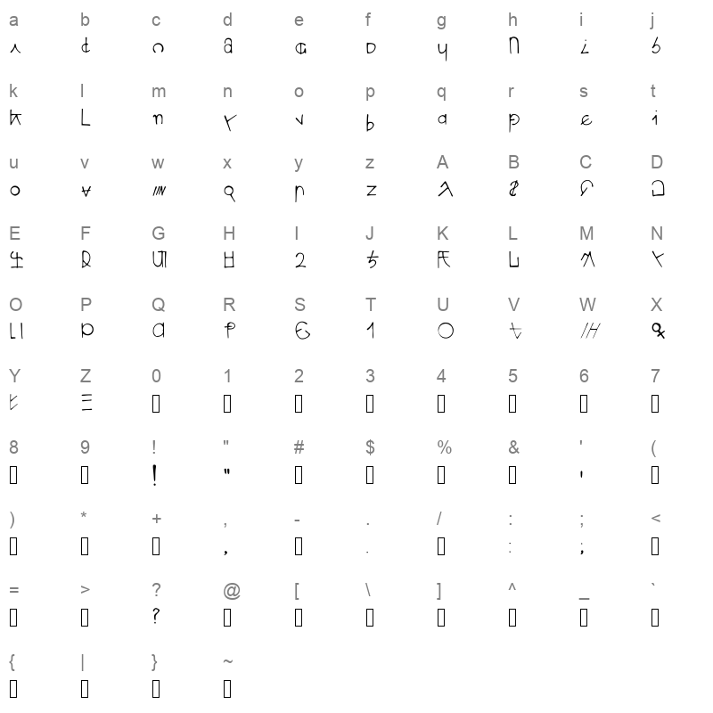 AutoMemoryDoll Regular.ttf Character Map