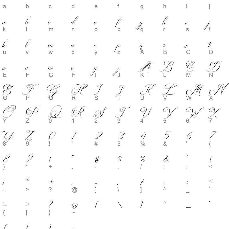 avalon chaligraphy regular Character Map