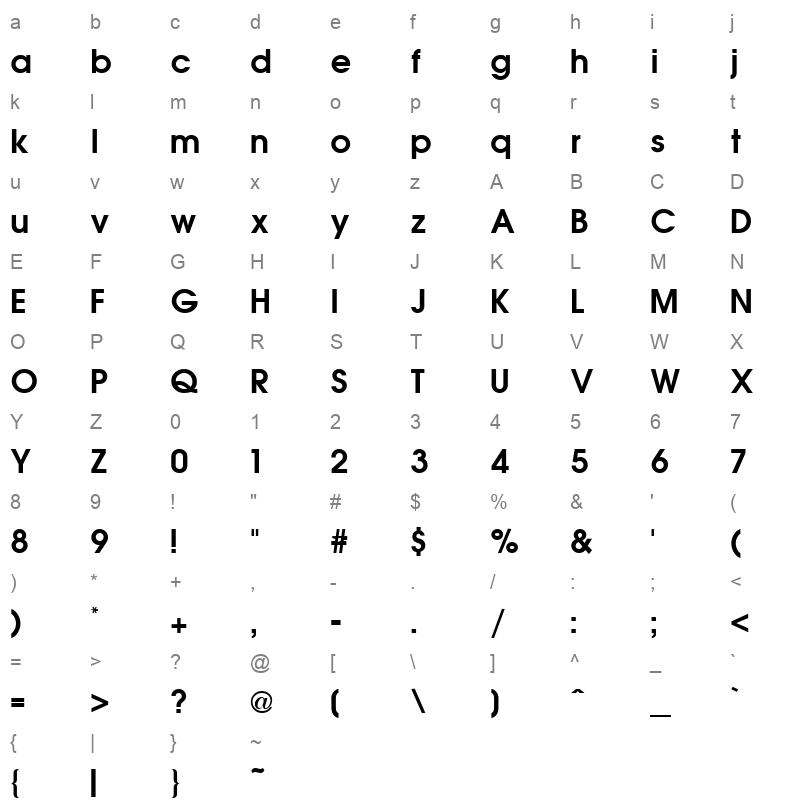 avant garde bold Character Map