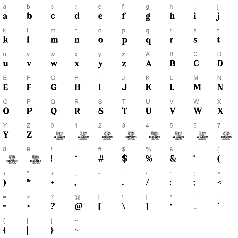 avarezo serif Character Map