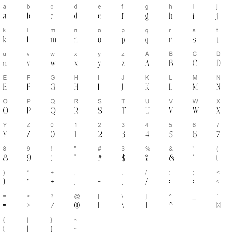 avelire ttf Character Map