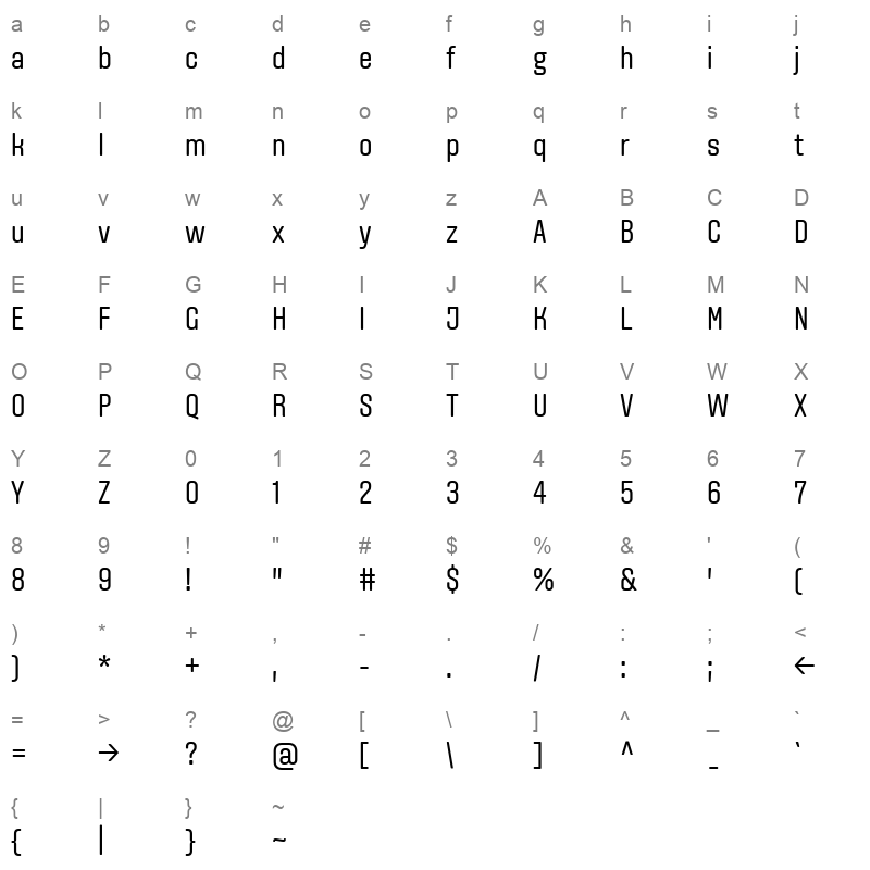 aveny t web Character Map