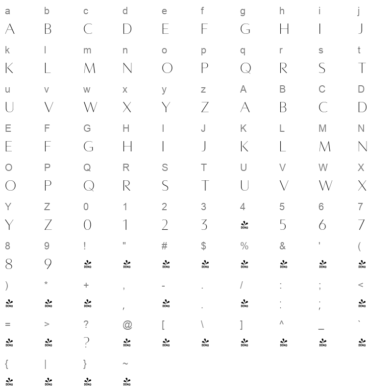 averes title roman regular demo Character Map