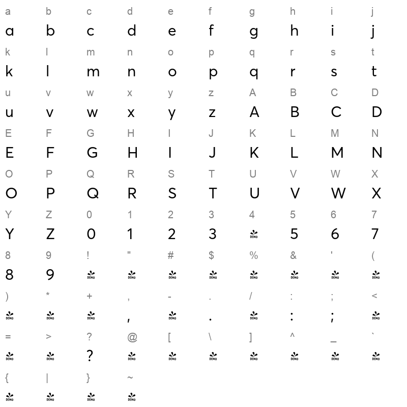 averta std cy Character Map