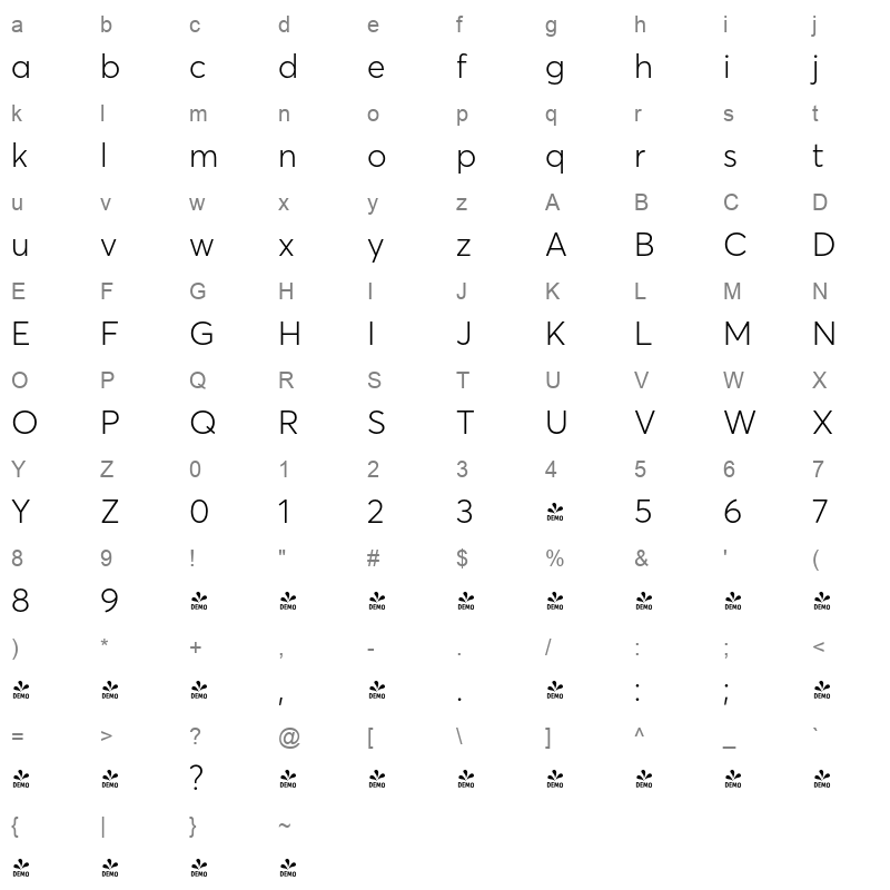 averta std light Character Map