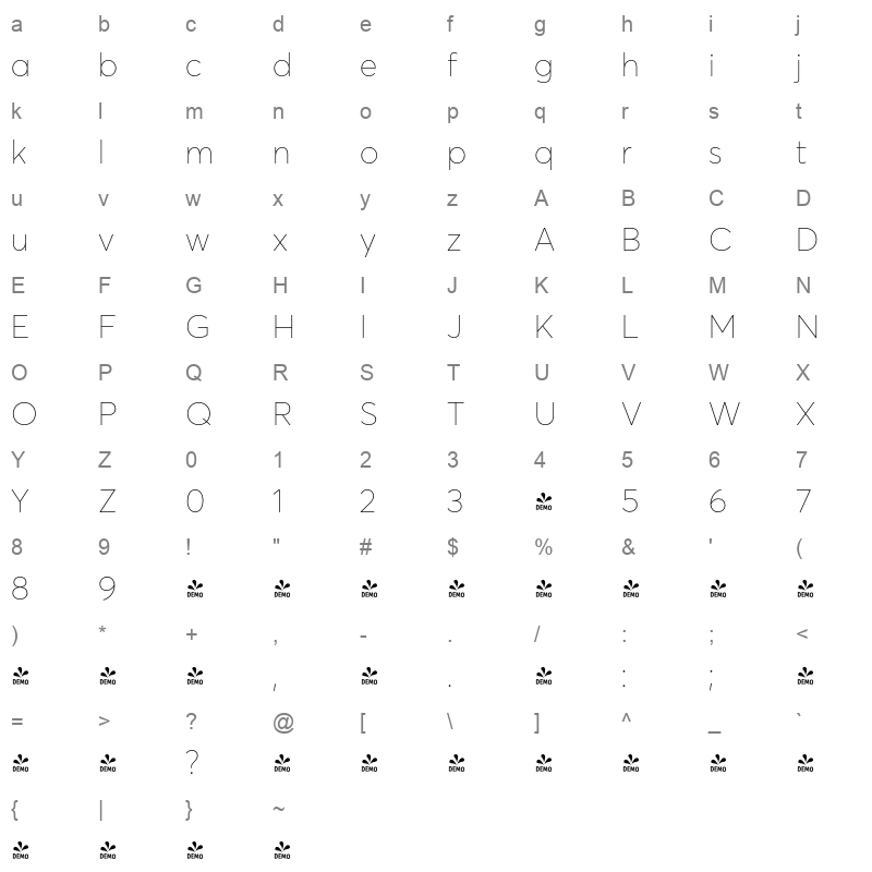 avertastdcy extra thin demo Character Map