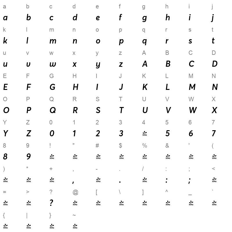 avertastdcy semi bold italic demo Character Map