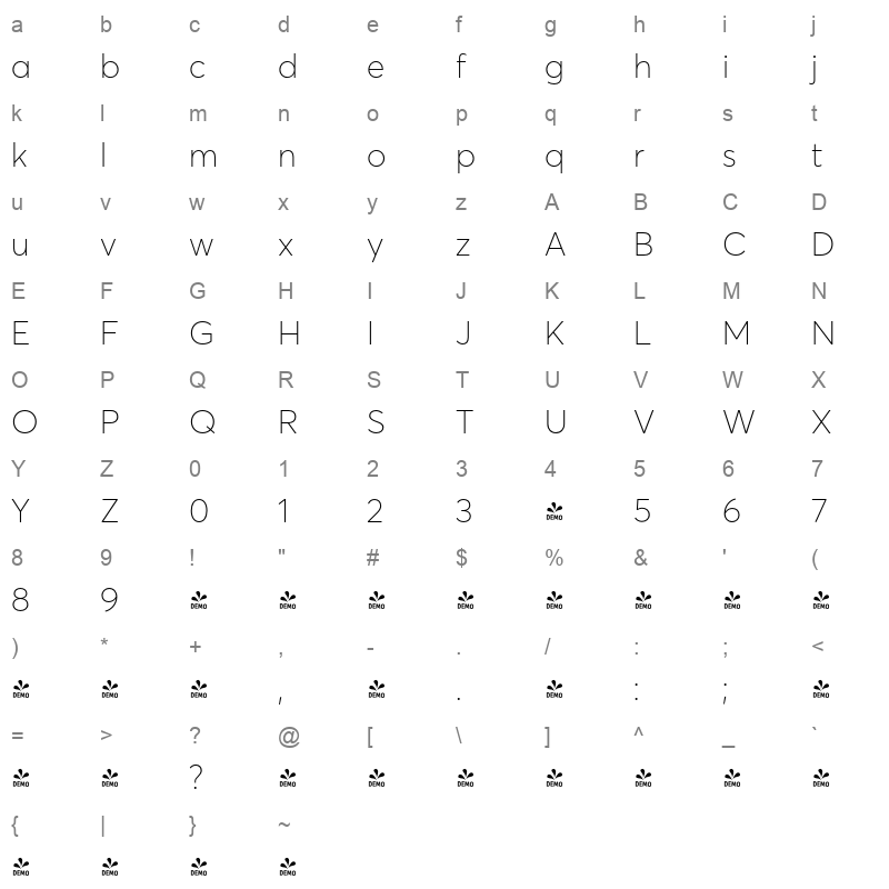 avertastdcy thin demo Character Map