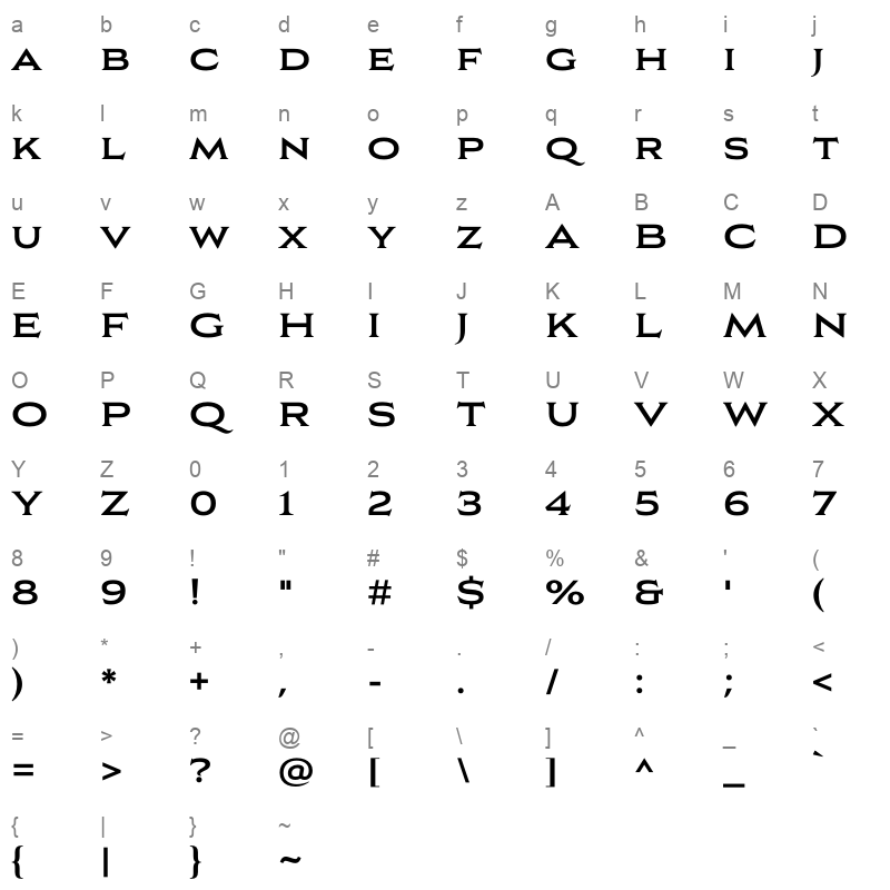 aviano copper bold Character Map