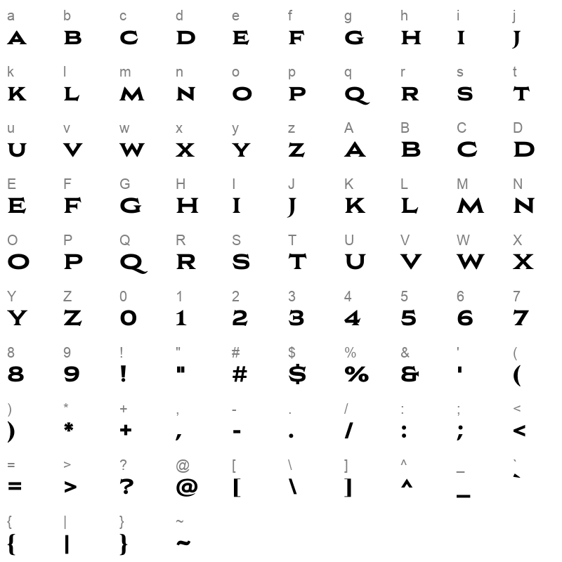 aviano copper heavy Character Map