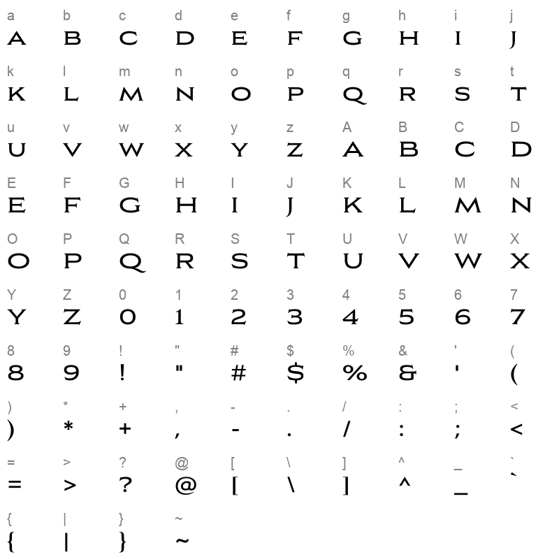 aviano copper medium Character Map