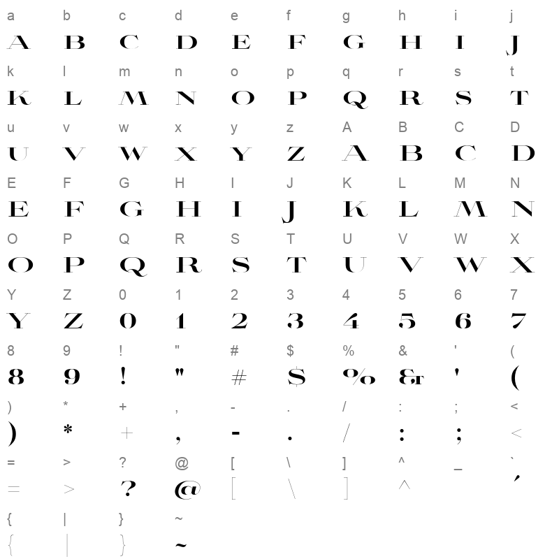 aviano didone black Character Map