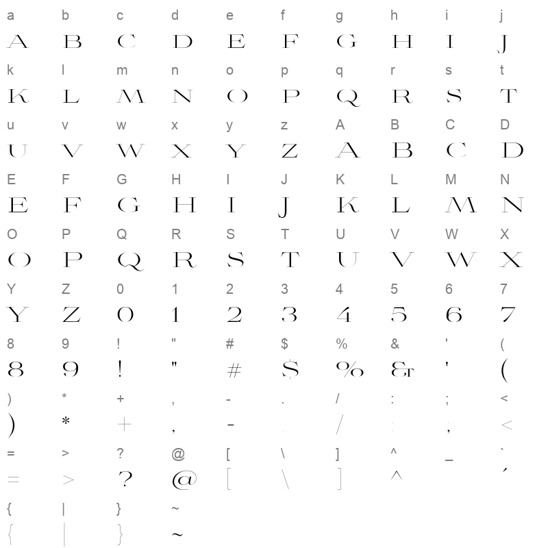 aviano didone light Character Map