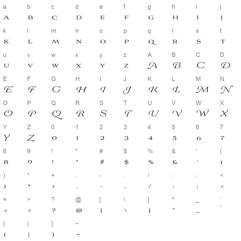aviano royale light Character Map