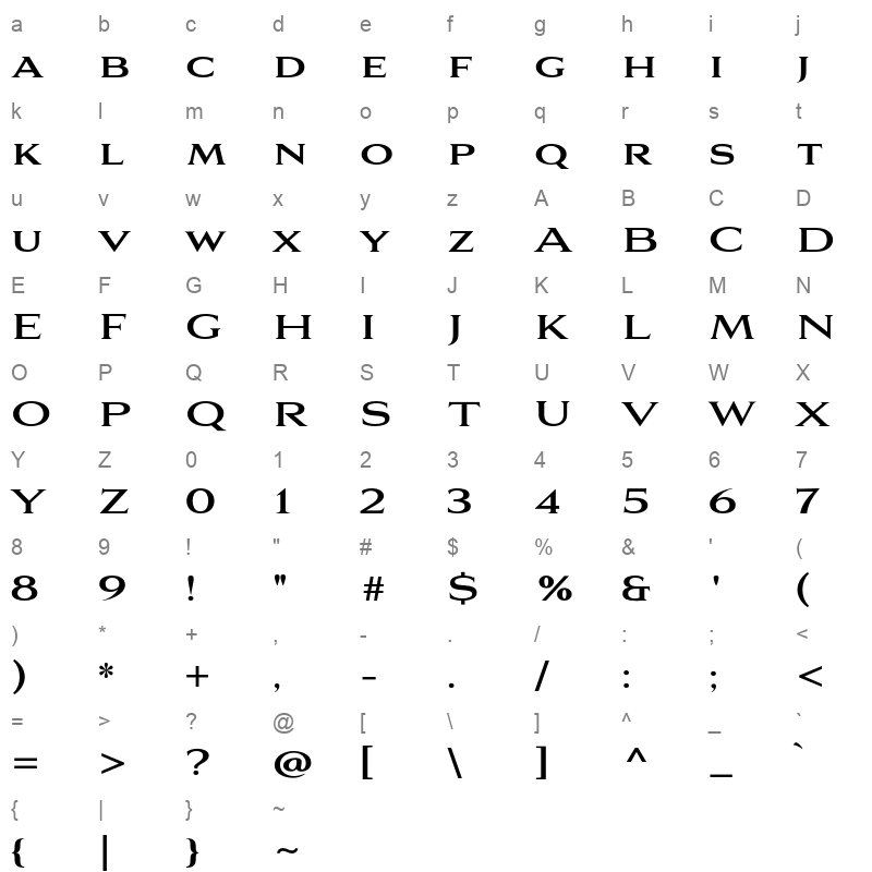 aviano serif bold Character Map