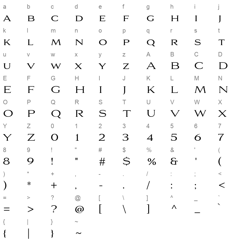 aviano serif light Character Map