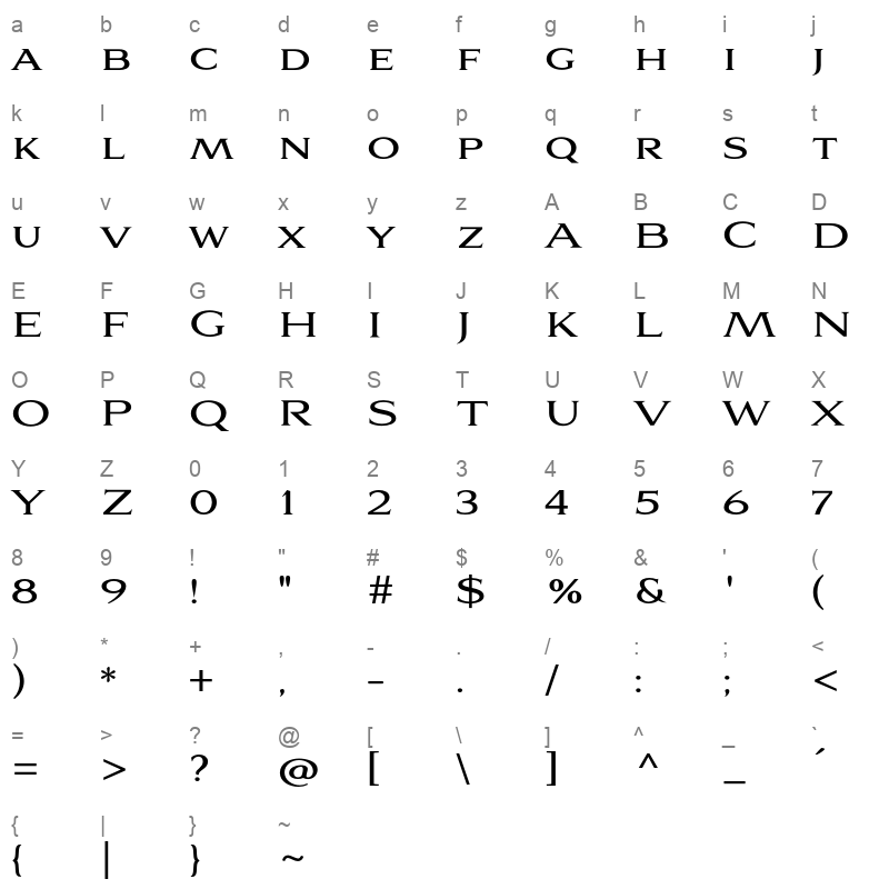 aviano serif regular Character Map
