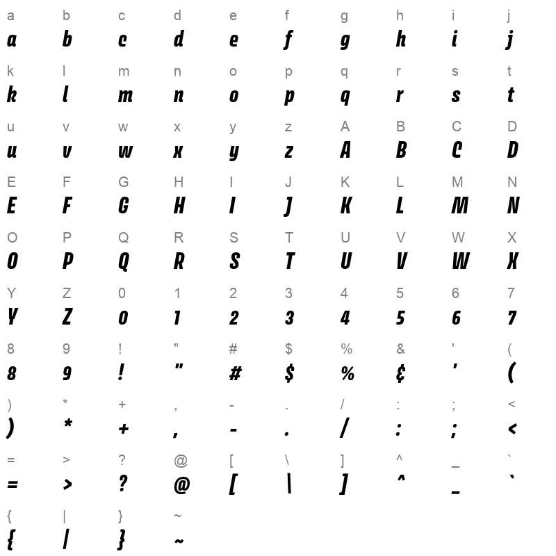 avory i pe extrabold italic Character Map