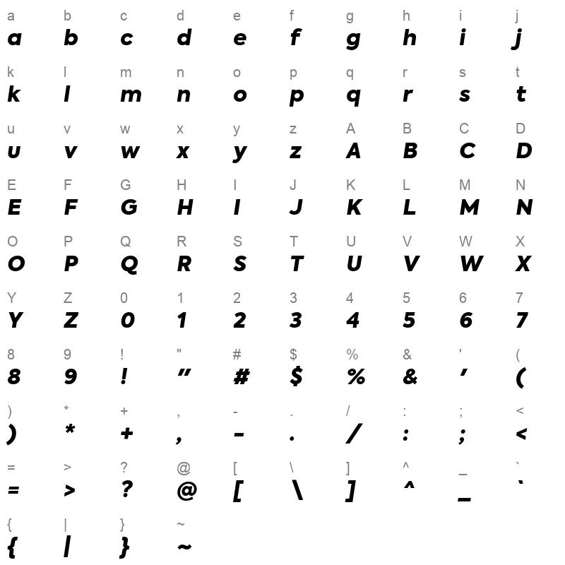 axiforma black italic Character Map