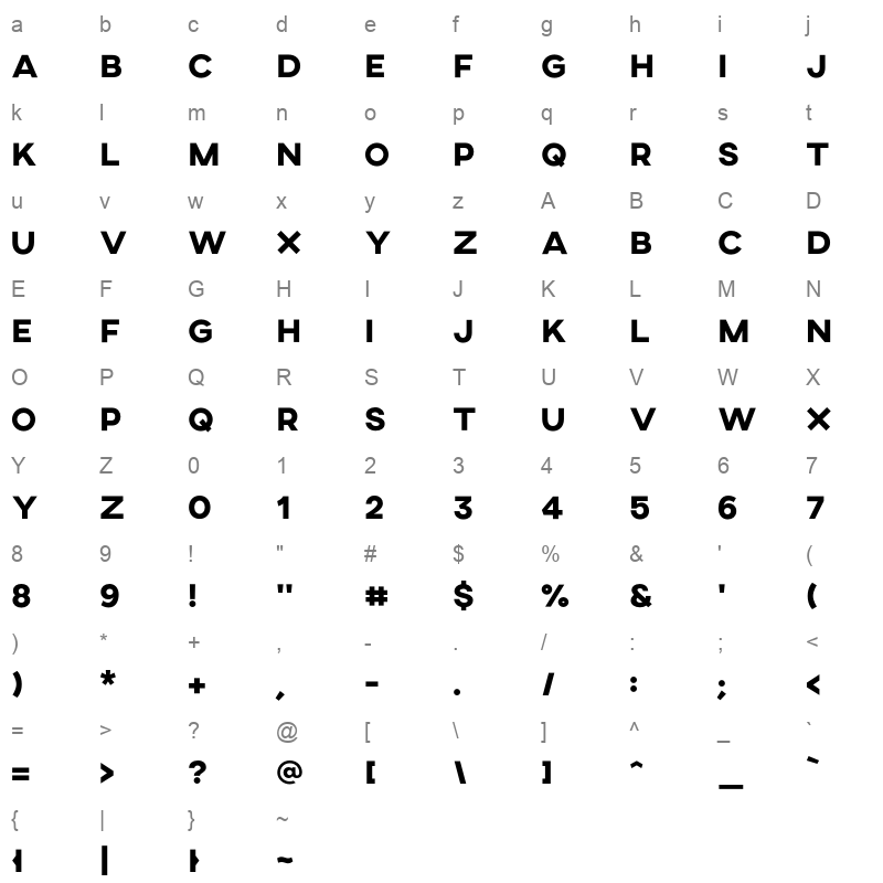 axis extrabold Character Map
