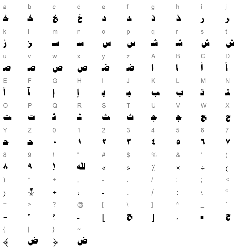 AYM Jeddah S U normal. Normal Character Map