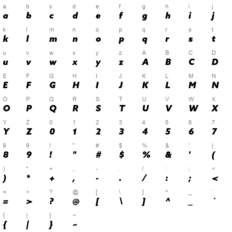 azo sans black italic Character Map