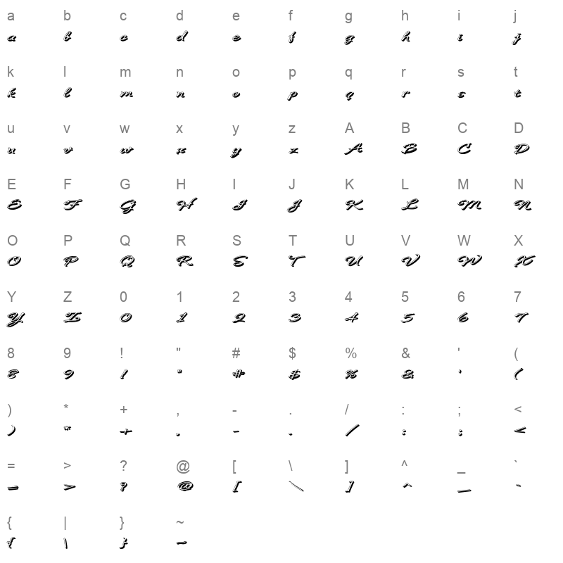 b de bonita shadow Character Map