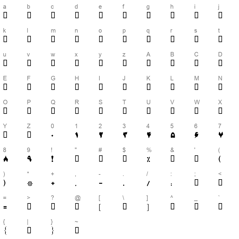 B Jadid Bold Character Map