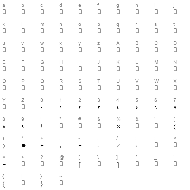 B Mashhad Bold Character Map