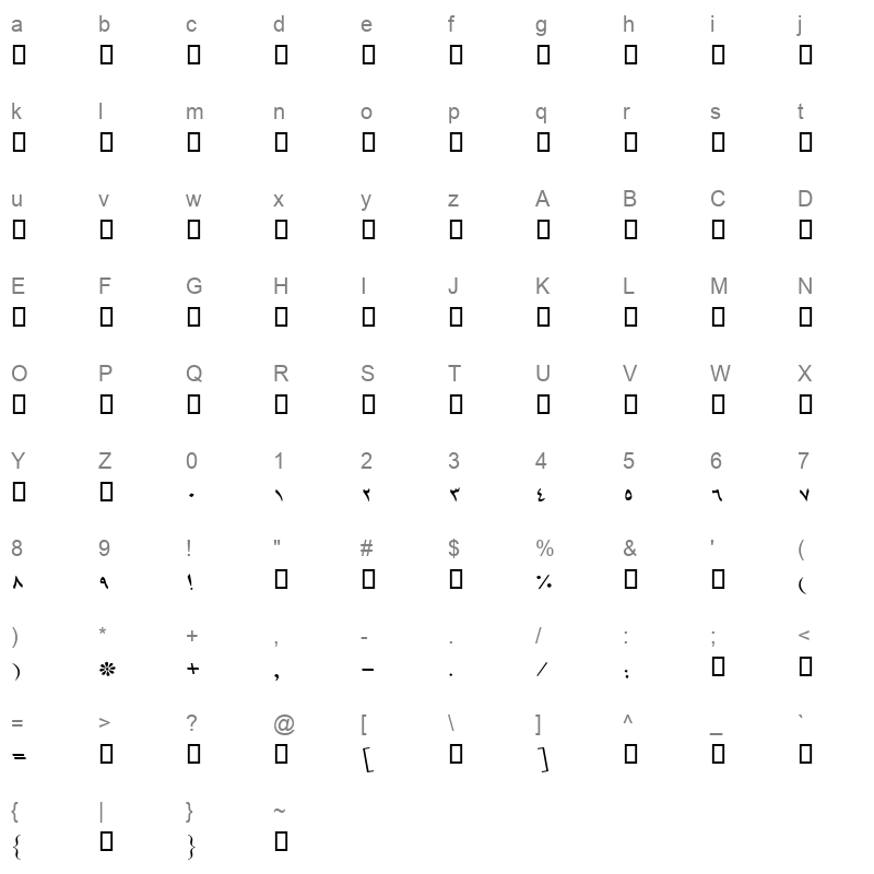 B Mashhad Italic Character Map