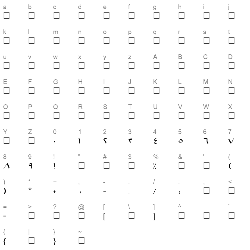 B Moud Regular Character Map
