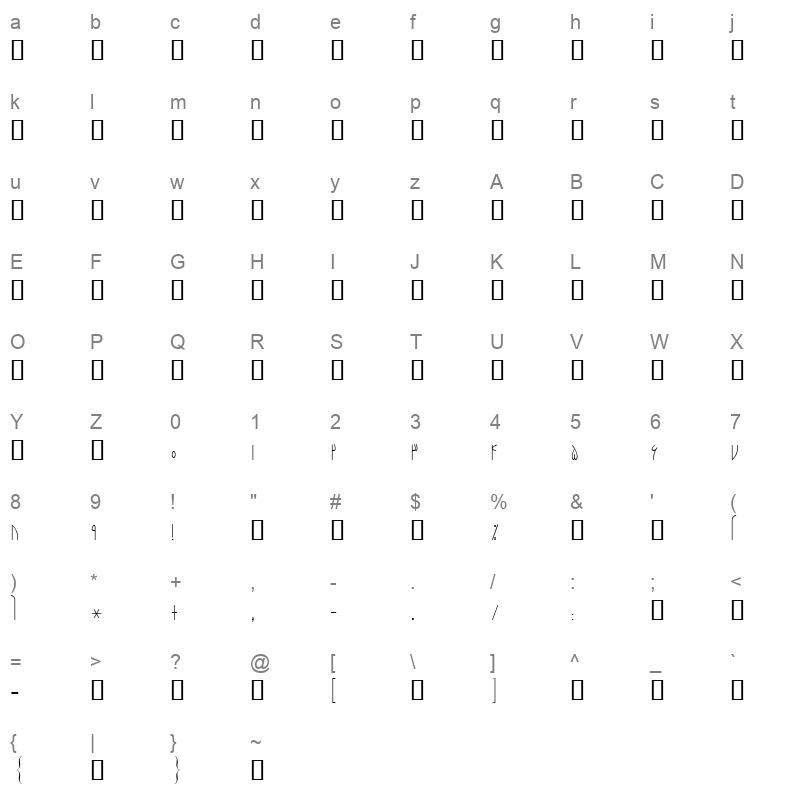 B Narenj Regular Character Map