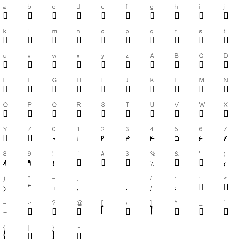B Piramooz B1 Regular Character Map