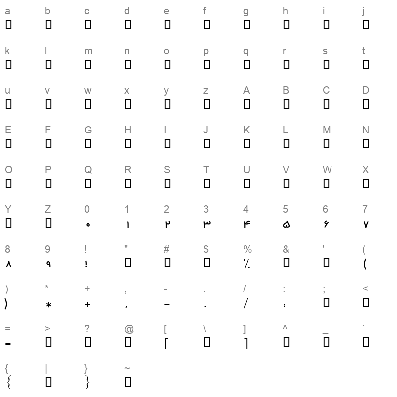 B Salamat Regular Character Map