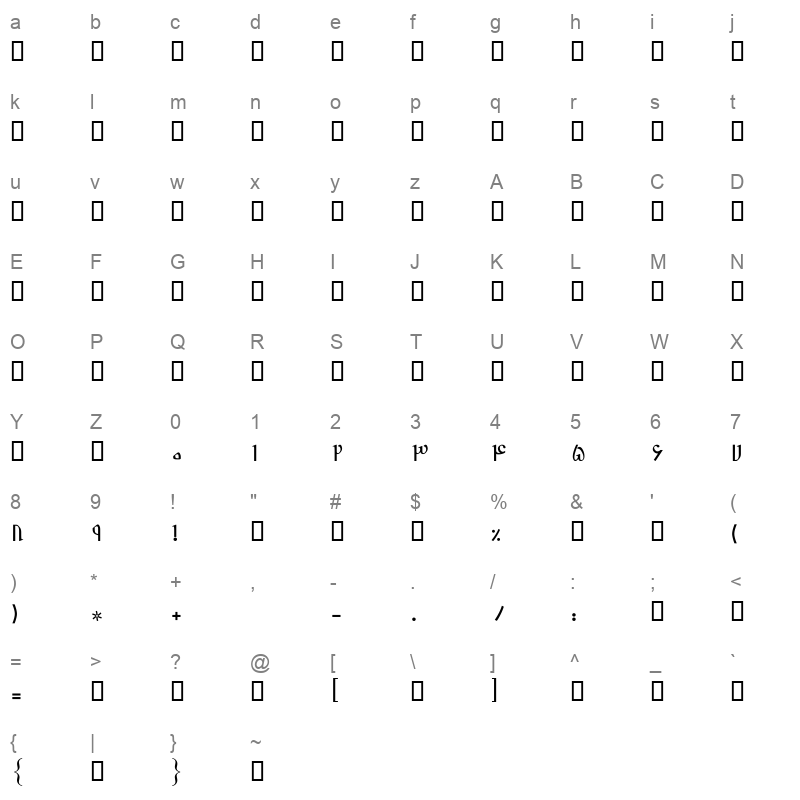 B Shams Regular Character Map
