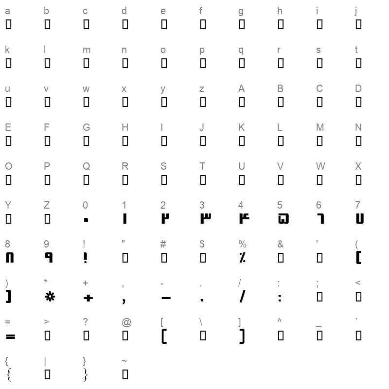 B Sina Bold Character Map