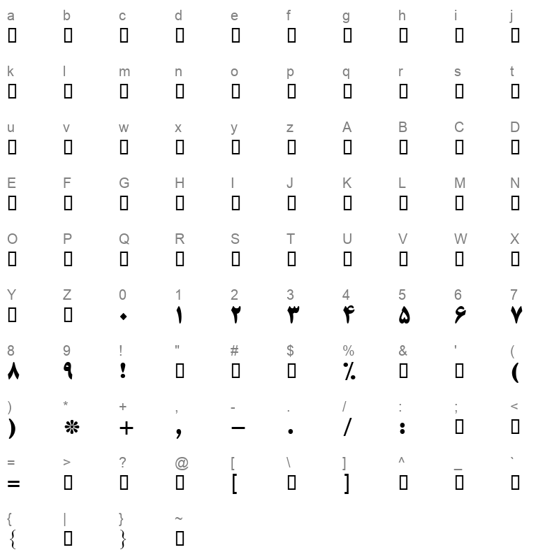 B Titr TG E Bold Character Map