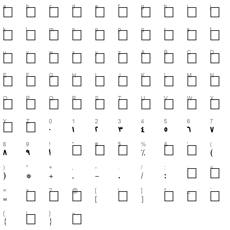 B tooba Regular Character Map