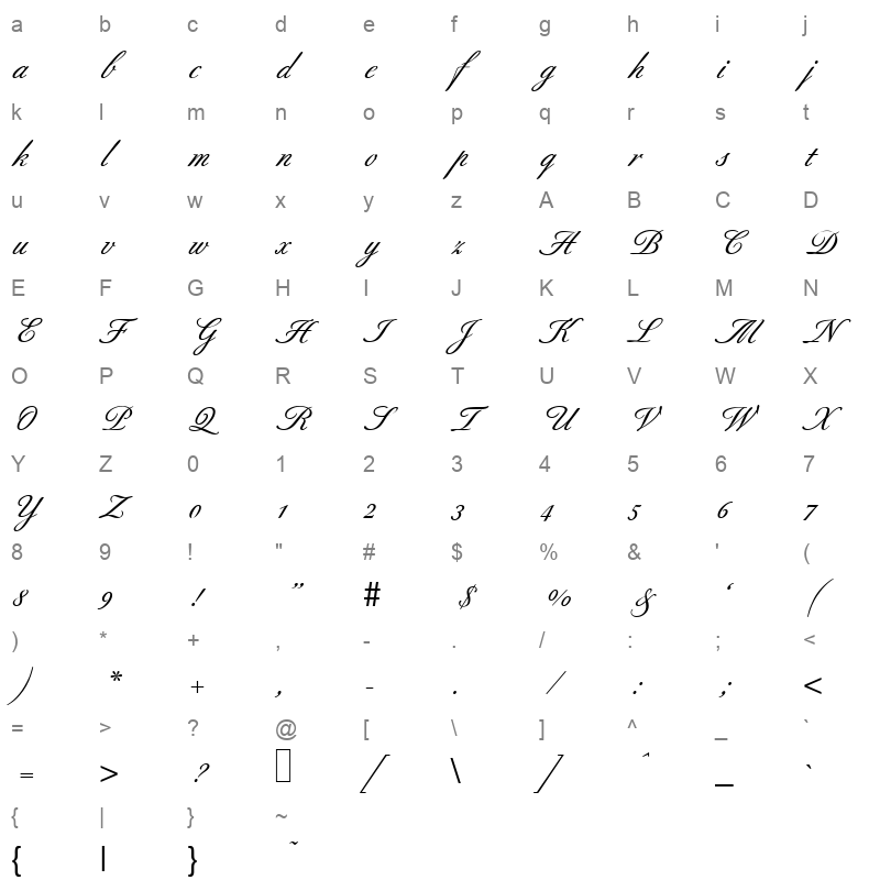 b690 script bold Character Map