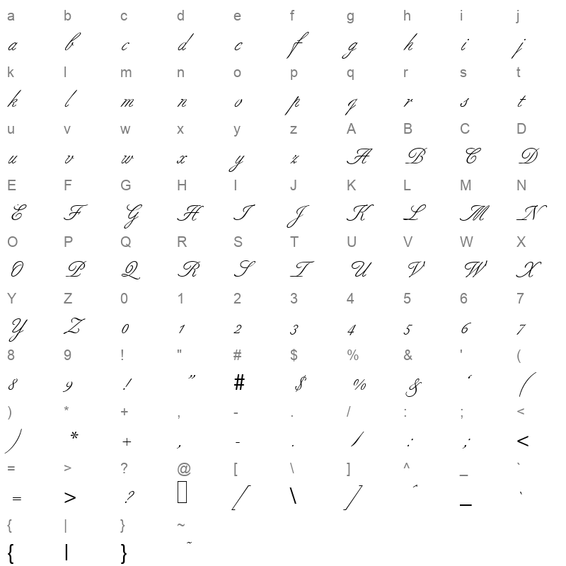 b690 script regular Character Map