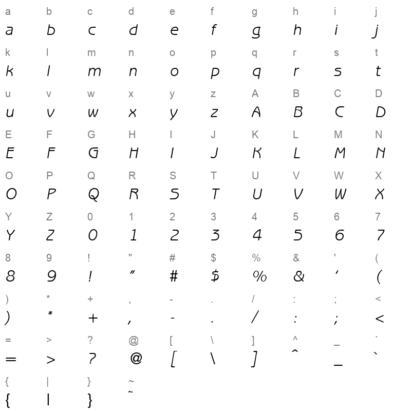 b691 sans italic Character Map