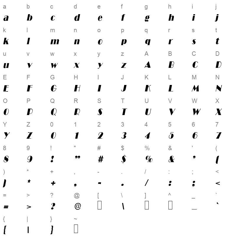 b821 deco italic Character Map