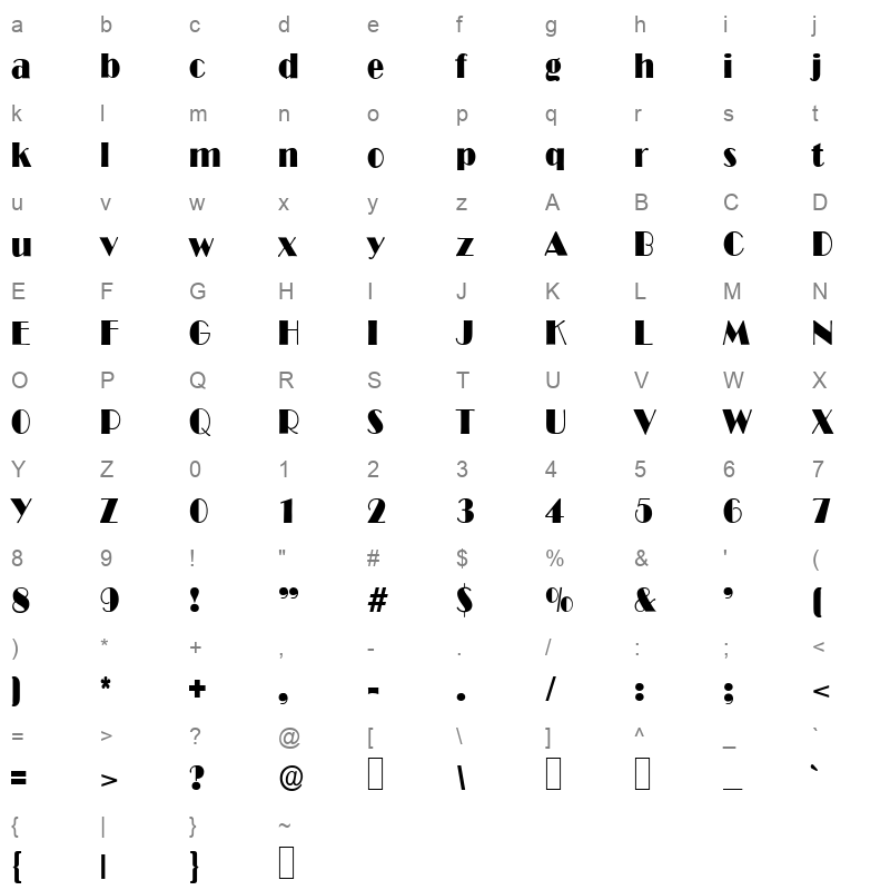 b821 deco regular Character Map