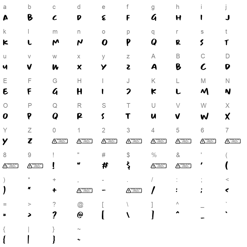 Baby note Character Map