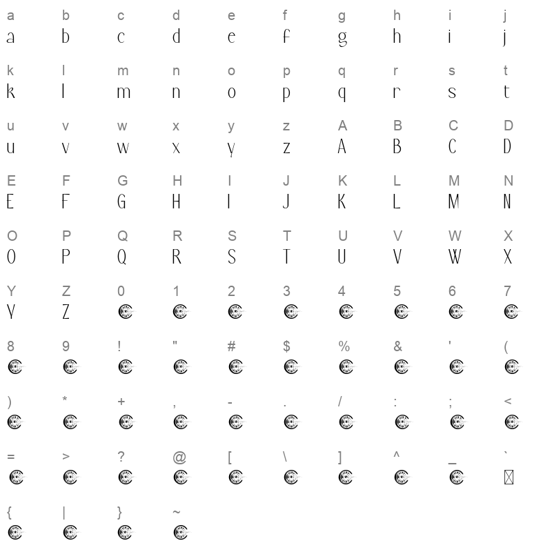 baerly seven demo Character Map